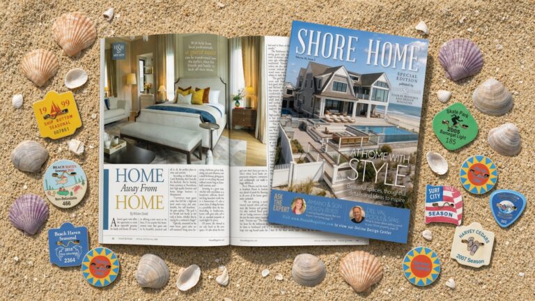 Open House & Home Shore Home magazine on the sand showing Kristen Dowd’s Home Away From Home guest suite story featuring Townehaus.