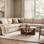 Light neutral Modern U Choose sectional in a Crypton performance fabric, styled with a Lucca chair in a sunlit living room at Townehaus and Interior Made in Pennsauken.